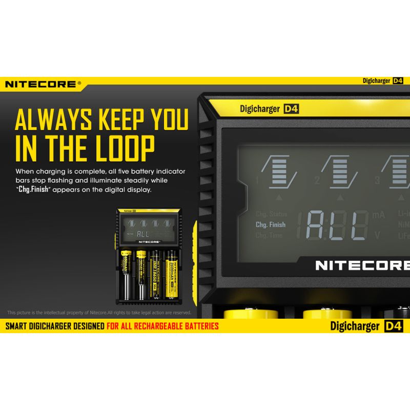 Nitecore D4 Digicharger LCD Display Bateria Nitecore Carregador Inteligente 2.0 Fit Li-ion 18650 14500 16340 26650
