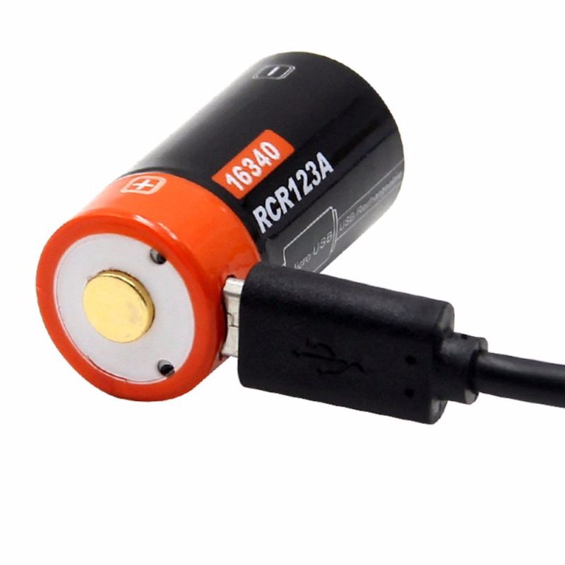 16340 650mAh 3.7V Micro USB Recarregável Li-ion Bateria