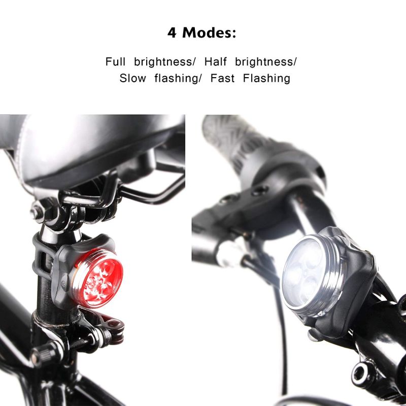 USB recarregável bicicleta luz HJ-030 3 LED 4 modos impermeável branco / vermelho bicicleta