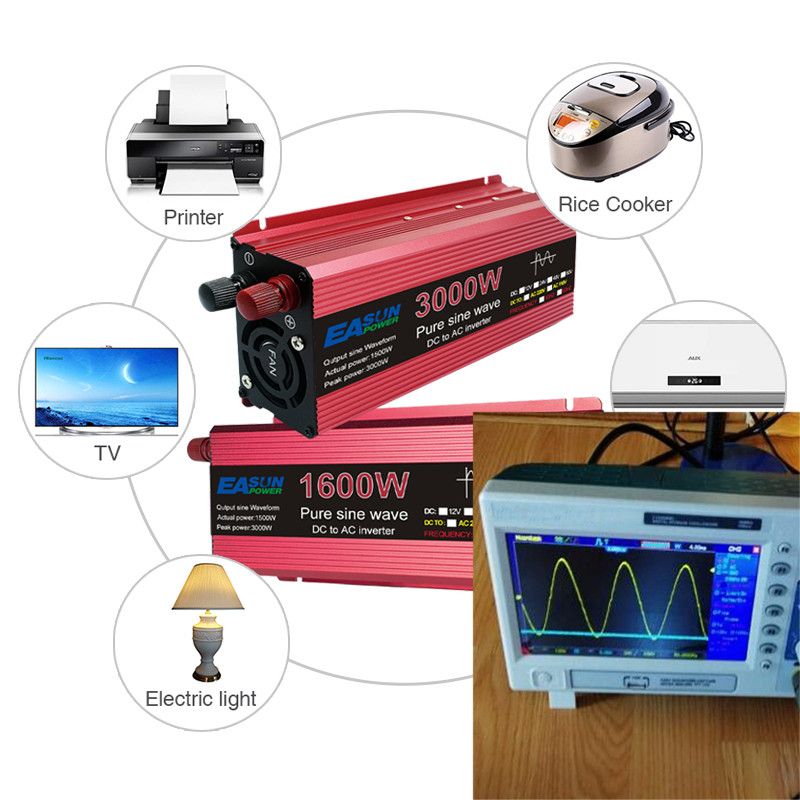 Inversor de onda senoidal pura 3000W 2200W 1600W 1000W Tensão DC 12V 24V para AC 110V 220V Transformador de Energia Inversor Solar