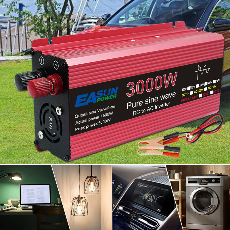 Inversor de onda senoidal pura 3000W 2200W 1600W 1000W Tensão DC 12V 24V para AC 110V 220V Transformador de Energia Inversor Solar