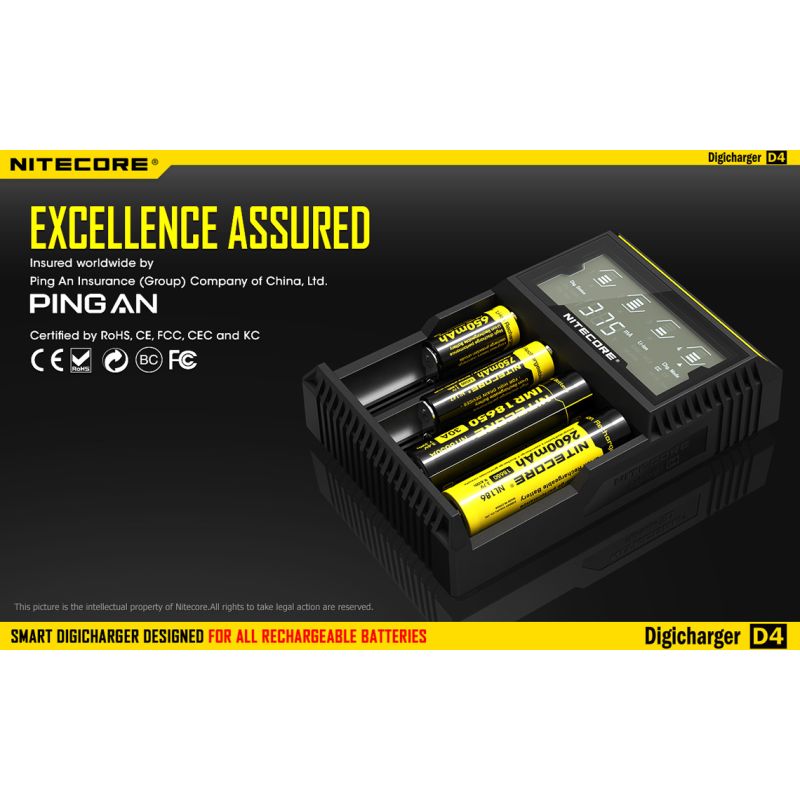 Nitecore D4 Digicharger LCD Display Bateria Nitecore Carregador Inteligente 2.0 Fit Li-ion 18650 14500 16340 26650