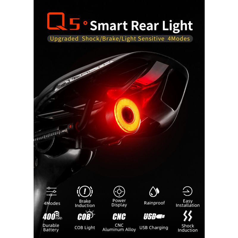 ROCKBROS Q5 bicicleta inteligente com sensor de freio automático IPx6 à prova d'água LED carregamento ciclismo lanterna traseira para bicicleta