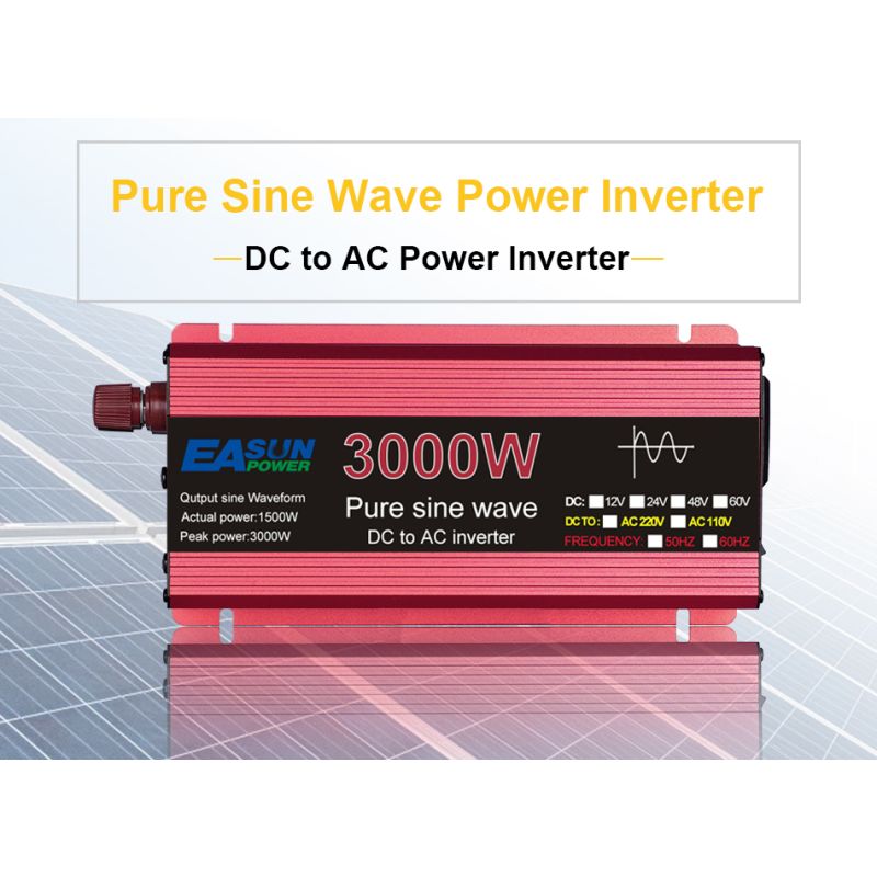 Inversor de onda senoidal pura 3000W 2200W 1600W 1000W Tensão DC 12V 24V para AC 110V 220V Transformador de Energia Inversor Solar