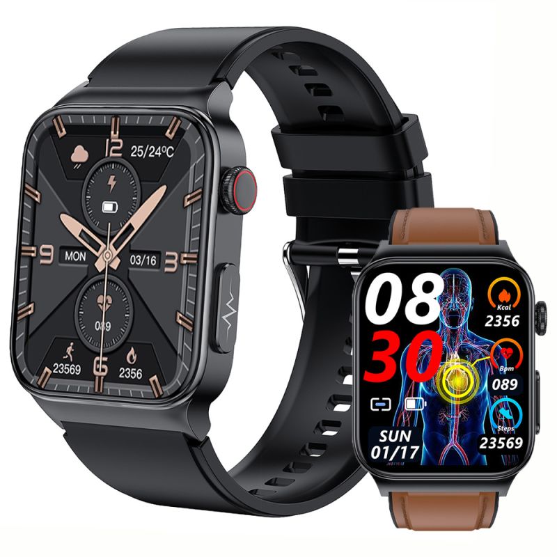 E500 Blood Glucose Smart Watch Men ECG Monitor Blood Pressure Body Temperature Smartwatch IP68 Waterproof Fitness Tracker