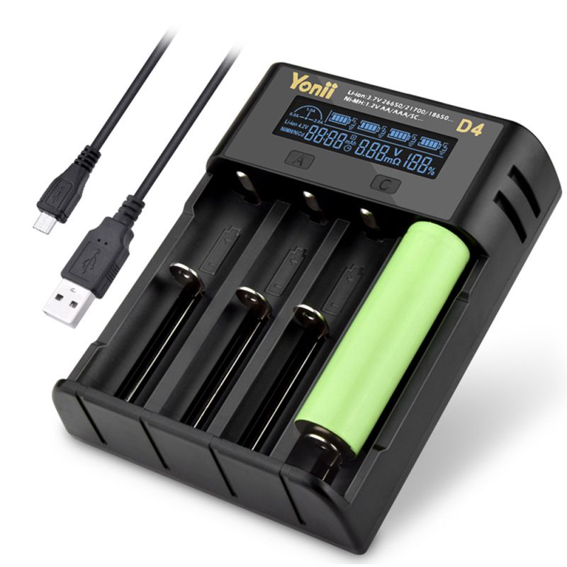 YONII D4 LCD 4 slots 18650 carregador de bateria para 18650 21700 26650 bateria de lítio AA AAA Ni-mh