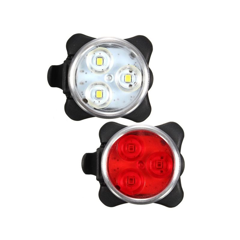 USB recarregável bicicleta luz HJ-030 3 LED 4 modos impermeável branco / vermelho bicicleta
