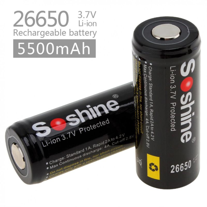 Soshine 26650 5500mAh 3.7V li-ion bateria recarregável -2 pacote