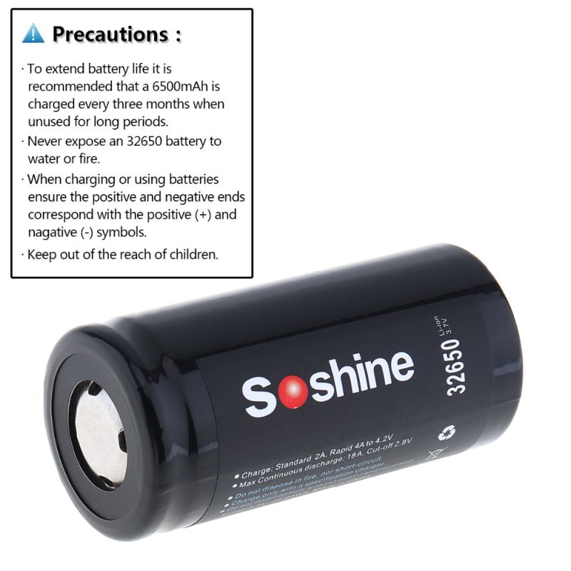 Soshine 6500mAh 3.7V 32650 bateria recarregável lítio lítio lítio