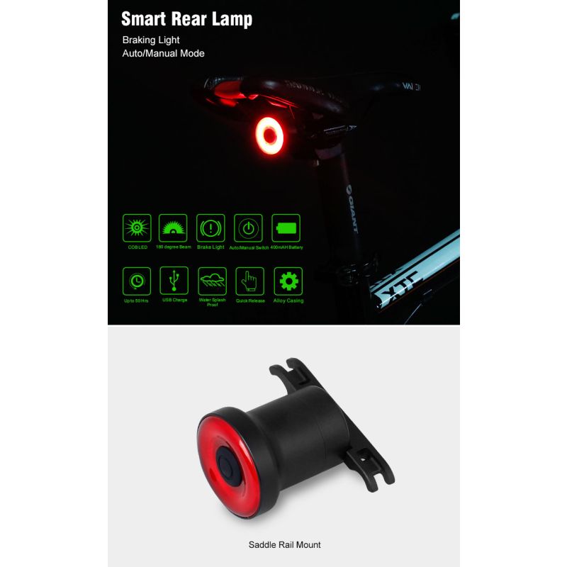 XLite100 Intelligent Bike Tail Light USB Bicicleta Inteligente Freio Luz traseira Luz de Segurança Visual Aviso Lanterna