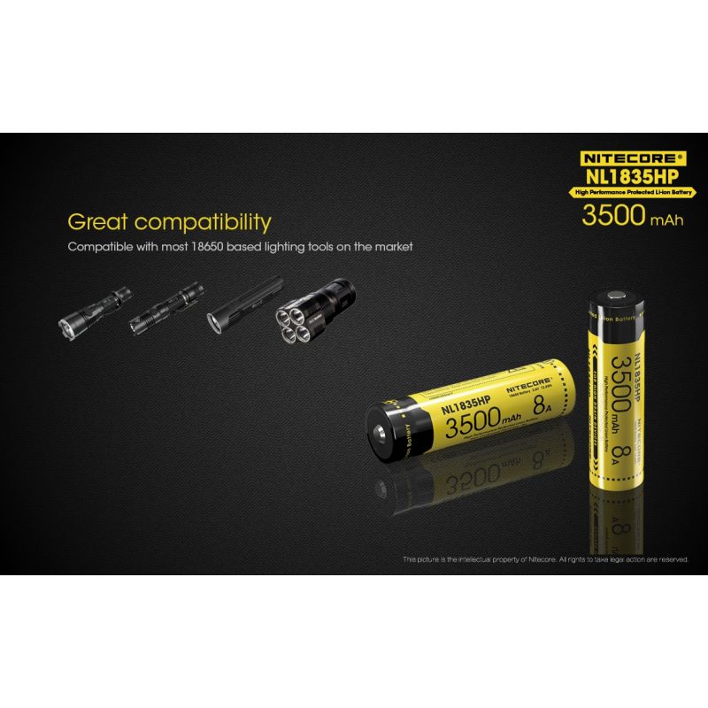 Nitecore NL1835HP 3500MAH 3.6V 12.6WH 8A Alto desempenho 18650 Bateria