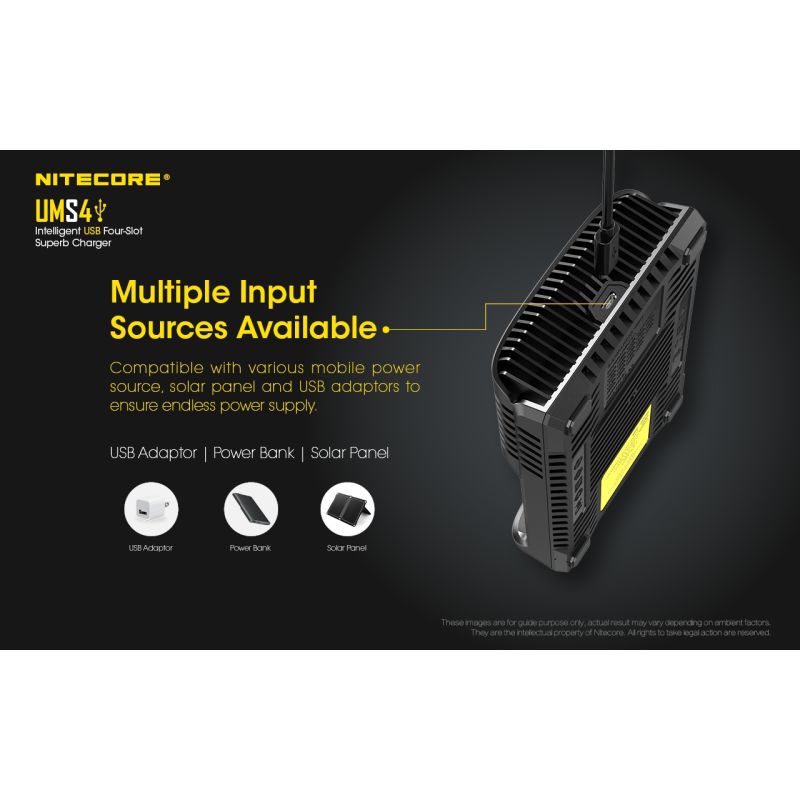 Nitecore UMS4 Intelligent USB Four-Slot Carregador Superd para 18650/21700/26650/20700/18350/16340 (RCR123) / 14500/10440 Baterias