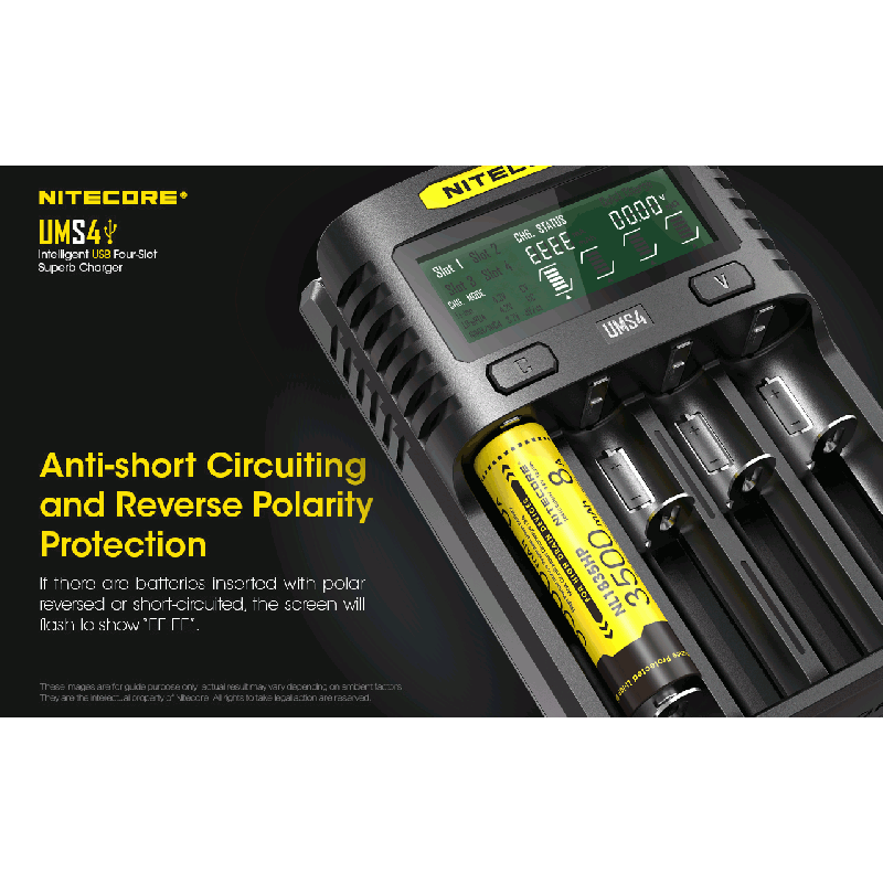Nitecore UMS4 Intelligent USB Four-Slot Carregador Superd para 18650/21700/26650/20700/18350/16340 (RCR123) / 14500/10440 Baterias