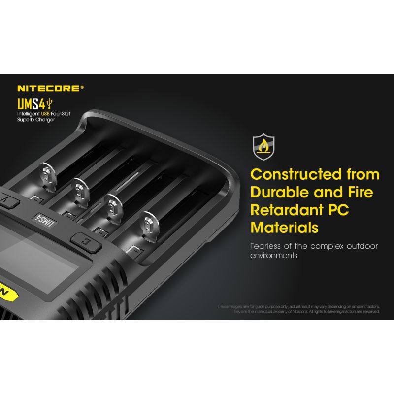 Nitecore UMS4 Intelligent USB Four-Slot Carregador Superd para 18650/21700/26650/20700/18350/16340 (RCR123) / 14500/10440 Baterias