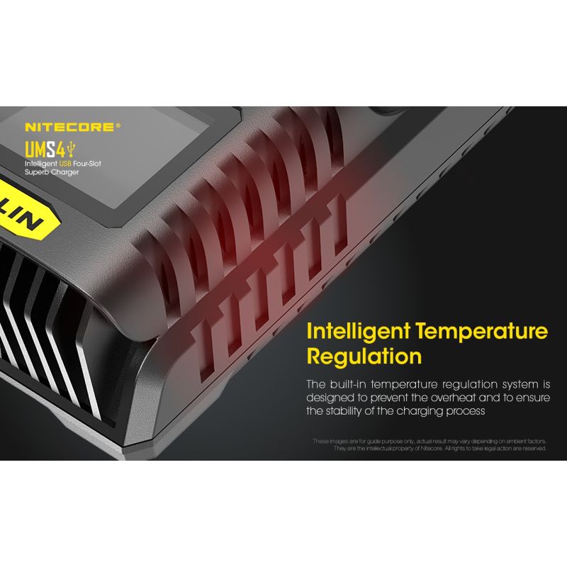 Nitecore UMS4 Intelligent USB Four-Slot Carregador Superd para 18650/21700/26650/20700/18350/16340 (RCR123) / 14500/10440 Baterias