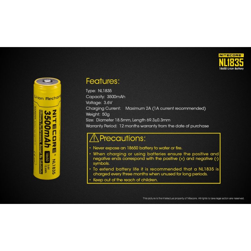 Nitecore 18650 NL1835 3500 3.6V 12.6WH bateria recarregável li-ion