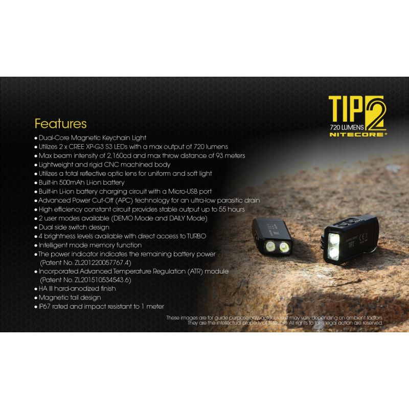 Nitecore Tip2 XP-G3 S3 LED 720 Lumens USB Recarregável Chaveiro Lanterna