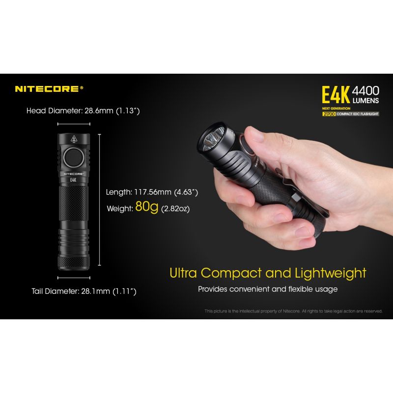 Nitecore E4K 4 x XP-L2 V6 LED 4400 Lumens 21700 Lanterna da bateria