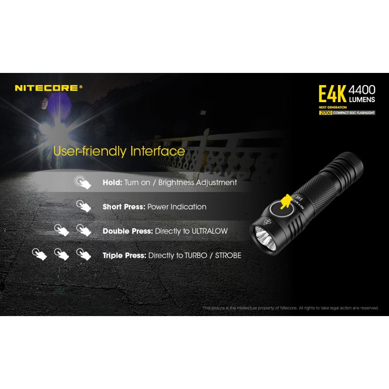Nitecore E4K 4 x XP-L2 V6 LED 4400 Lumens 21700 Lanterna da bateria