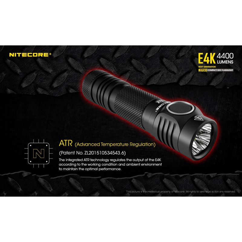 Nitecore E4K 4 x XP-L2 V6 LED 4400 Lumens 21700 Lanterna da bateria