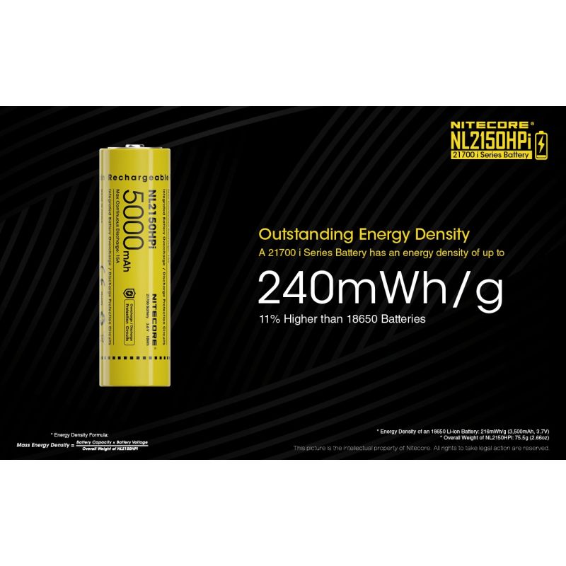 Nitecore NL2150HPI 5000mAH 3.6V 18WH 21700 Li-ion bateria recarregável