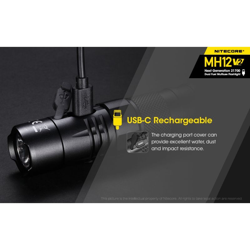 Nitecore MH12 V2 XP-L2 V6 LED 1200 Lumens 21700 Bateria Lanterna