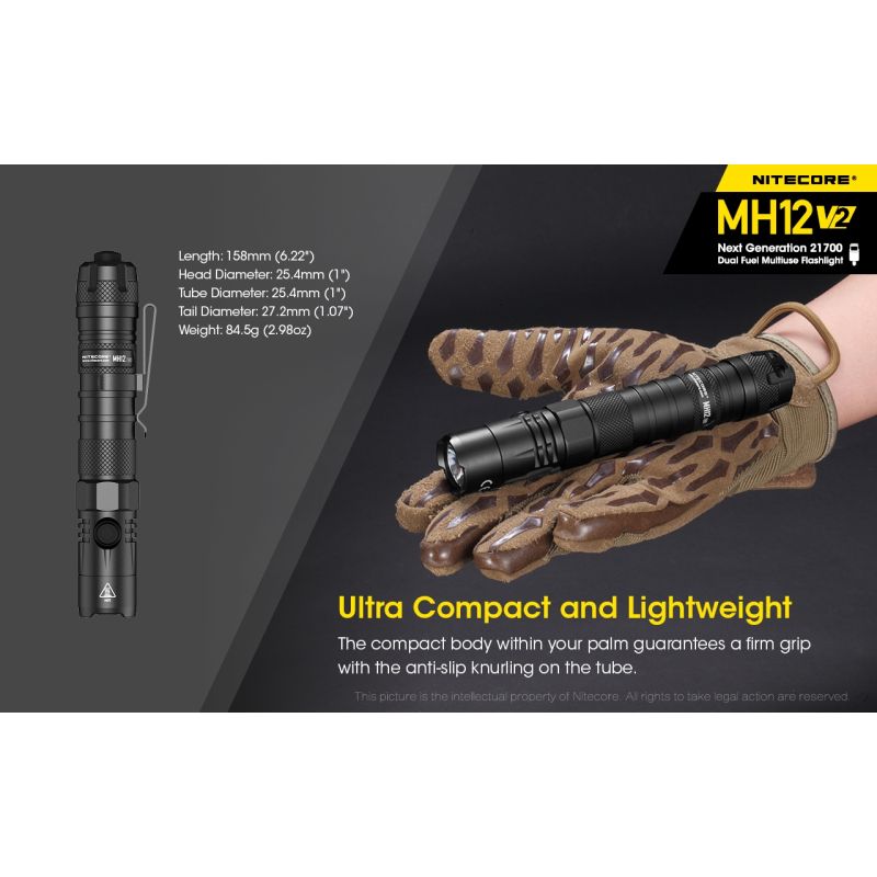 Nitecore MH12 V2 XP-L2 V6 LED 1200 Lumens 21700 Bateria Lanterna