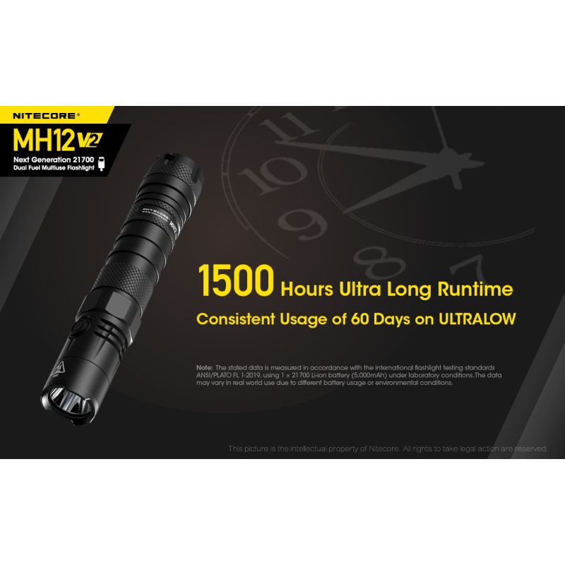 Nitecore MH12 V2 XP-L2 V6 LED 1200 Lumens 21700 Bateria Lanterna