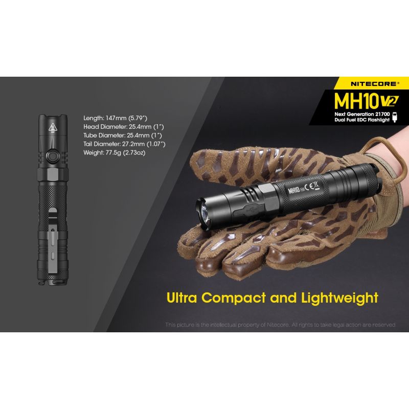 Nitecore MH10 V2 XP-L2 V6 LED 1200 Lumens USB-C Carregando 21700 Bateria Lanterna