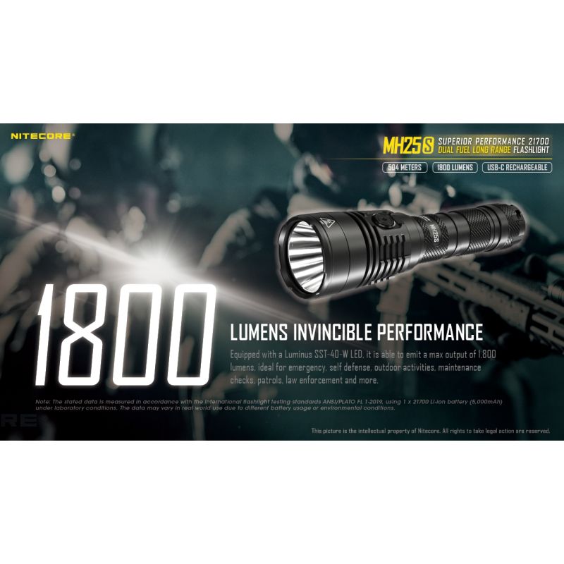 Nitecore MH25S Luminus SST-40 1800 Lumen USB-C Lanterna Recarregável