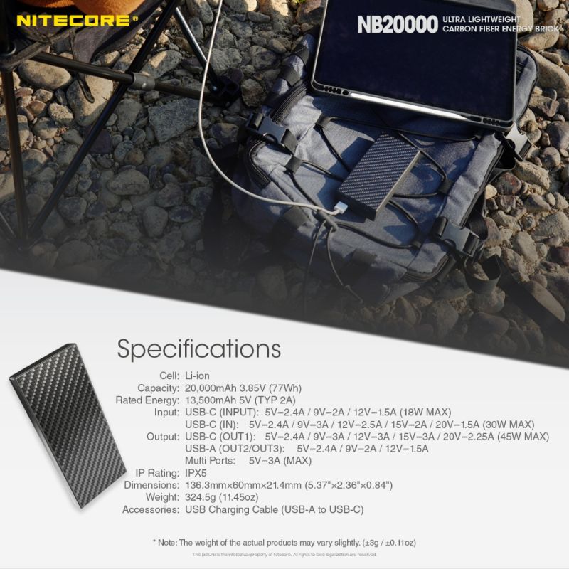 Nitecore NB20000 QC Dual Port USB / USB-C 20000mAh Power Bank