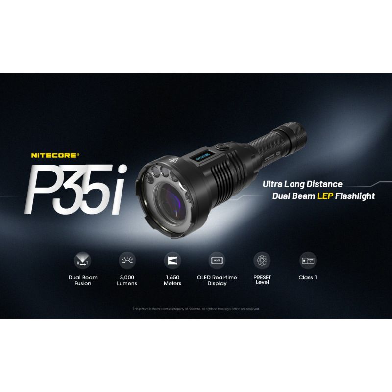 NITECORE P35i 6x XP-G3 LED Rechargeable Flashlight 3000 Lumens Ultra Long Range Dual Beam Outdoor Searchlight