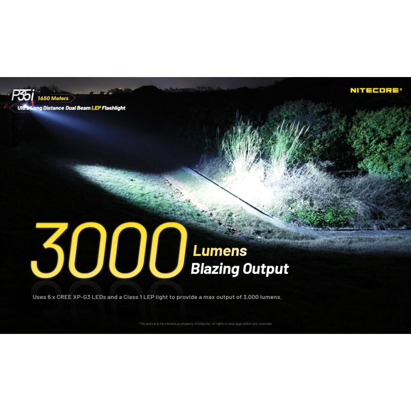 NITECORE P35i 6x XP-G3 LED Rechargeable Flashlight 3000 Lumens Ultra Long Range Dual Beam Outdoor Searchlight