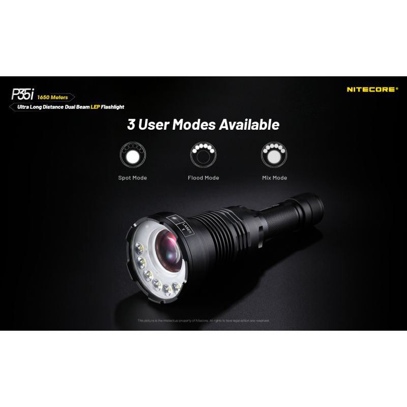 NITECORE P35i 6x XP-G3 LED Rechargeable Flashlight 3000 Lumens Ultra Long Range Dual Beam Outdoor Searchlight