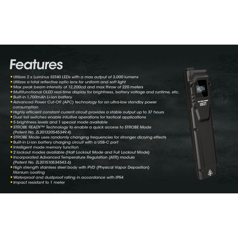 NITECORE EDC27 Lightweight 3000 Lumen Rechargeable Flashlight for Outdoor Adventures and Emergency Preparedness