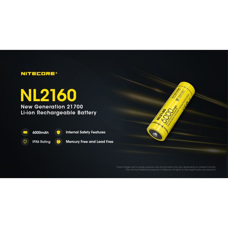 Nitecore NL2160 6000mAH 3.6V 14.4WH 21700 Bateria recarregável de Li-ion