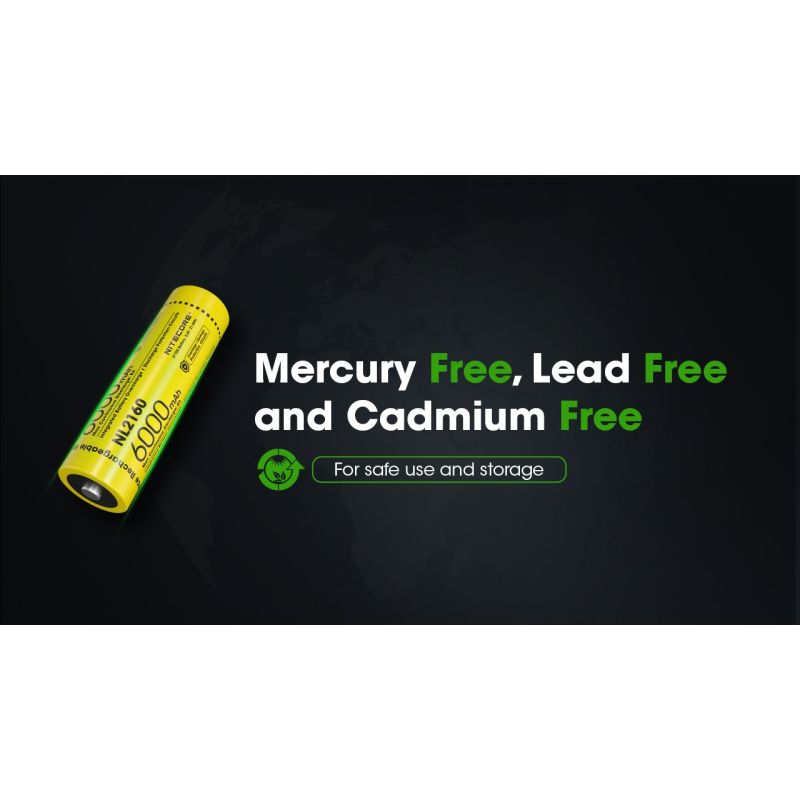 Nitecore NL2160 6000mAH 3.6V 14.4WH 21700 Bateria recarregável de Li-ion