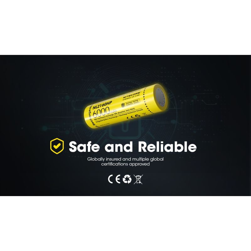 Nitecore NL2160HP 6000mAH 3.6V 18WH 21700 USB-C Li-ion bateria recarregável