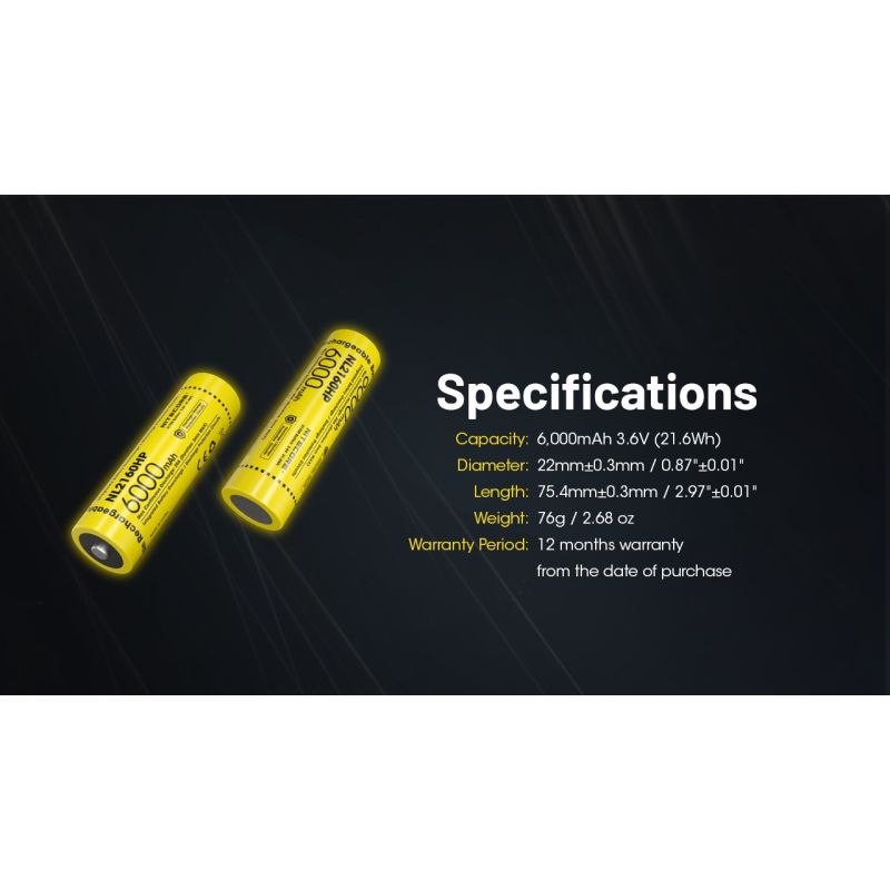 Nitecore NL2160HP 6000mAH 3.6V 18WH 21700 USB-C Li-ion bateria recarregável