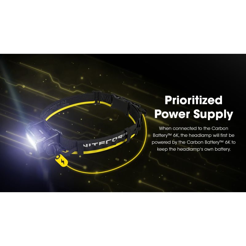 Nitecore Carbon Battery 6K Kit Headlamp Runtime Extender for NU40, NU43, NU45, NU50, and HC65 UHE Headlamps