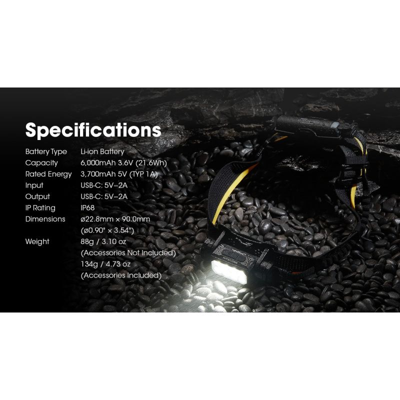 Nitecore Carbon Battery 6K Kit Headlamp Runtime Extender for NU40, NU43, NU45, NU50, and HC65 UHE Headlamps