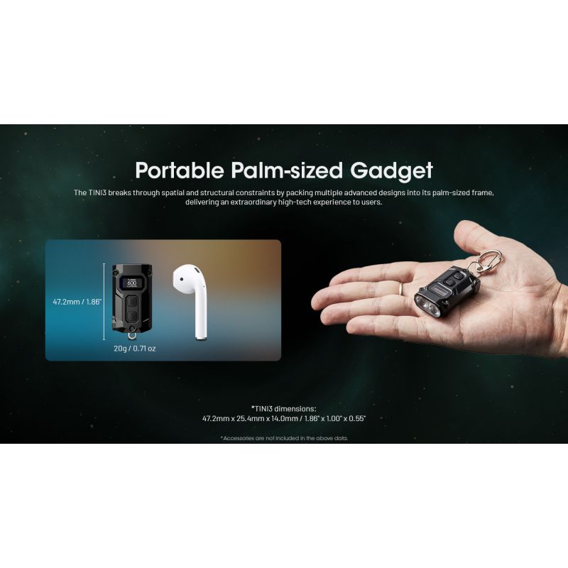 NITECORE TINI3 Keychain Light 600 Lumens Mini EDC Flashlight with Rechargeable Battery Ultra-Compact Design