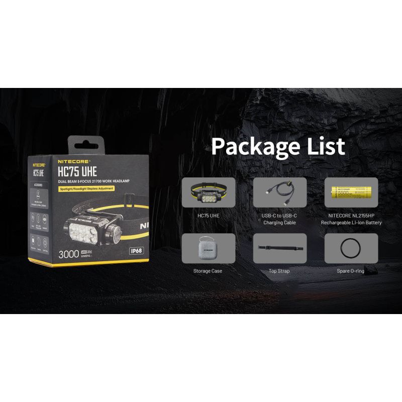 Nitecore HC75 3000 Lumen Headlamp USB-C Rechargeable Zoomable Adjustable Focus for Camping Hiking Industrial Use
