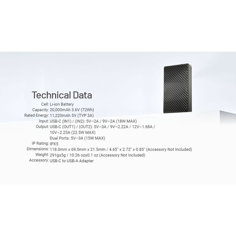 Nitecore NB20000 Gen3 QC Dual Port USB-C Power Bank 20000mAh Compact Lightweight Travel Companion