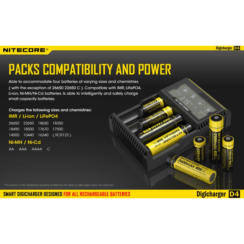 Nitecore D4 Digicharger LCD Display Bateria Nitecore Carregador Inteligente 2.0 Fit Li-ion 18650 14500 16340 26650
