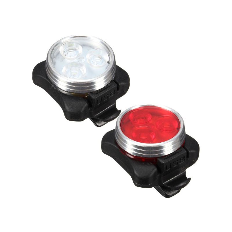 USB recarregável bicicleta luz HJ-030 3 LED 4 modos impermeável branco / vermelho bicicleta