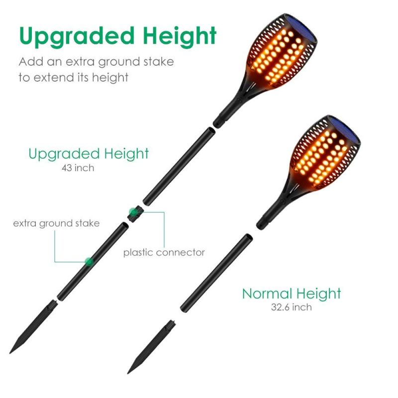 Luzes solares atualizadas, mosca impermeável Chamas Tochas Luzes Ao Ar Livre Holofotes Solar Decoração Da Paisagem Iluminação Crepúsculo para Dawn Auto On / Off Segurança Torch Light for Patio Driveway