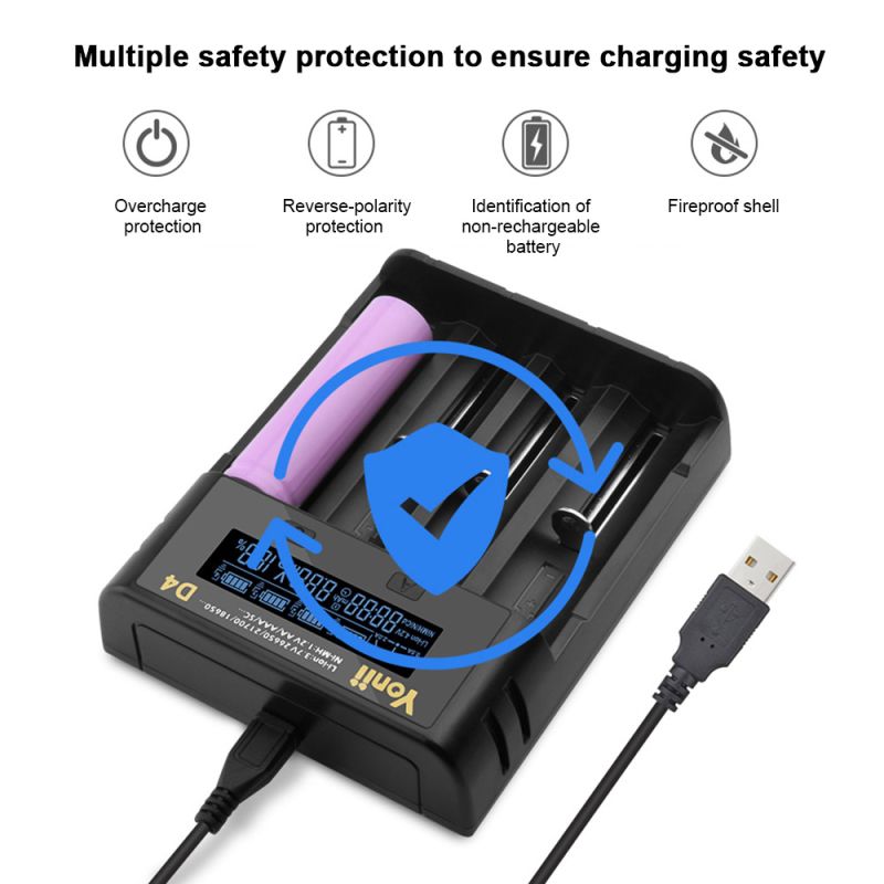 YONII D4 LCD 4 slots 18650 carregador de bateria para 18650 21700 26650 bateria de lítio AA AAA Ni-mh