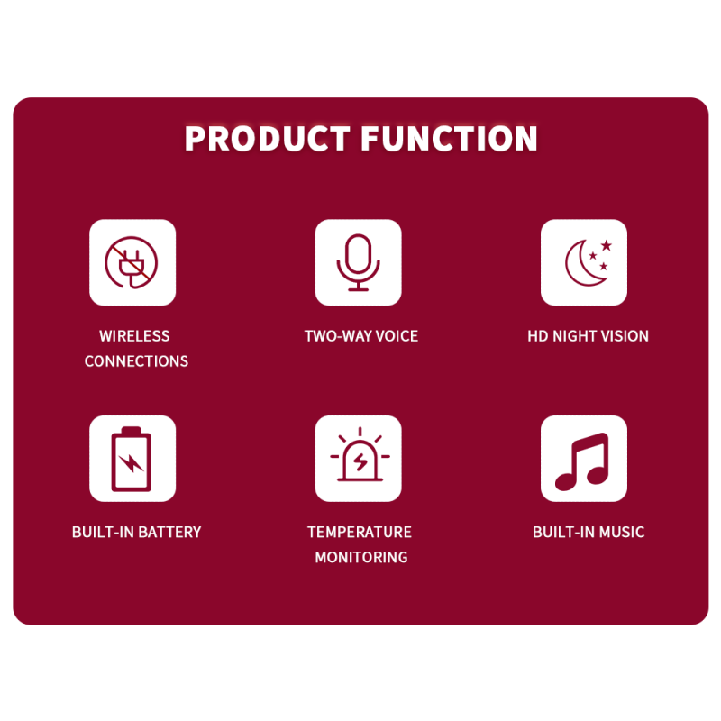 VB601 2.4G Wireless Video Monitor de bebê 2.0 polegadas Câmera de segurança de cor 2 vias Talk NightVision IR LED Monitoramento de temperatura com 8 canção de ninar