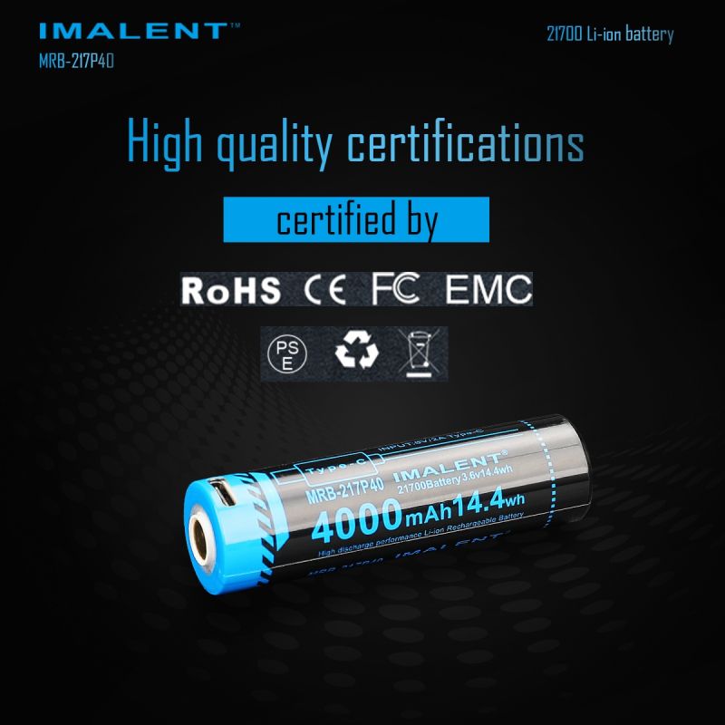 Imalent MRB-217P40 21700 4000mAH 3.6V Tipo-C Bateria recarregável